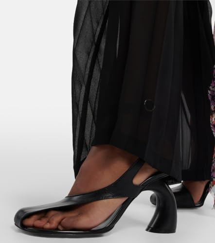 Vertundy Women's Flip Flop Heels High Heeled Sandals Leather Chunky Square Toe Adjustable Ankle Strap Buckle Thong Heeled Sandals4