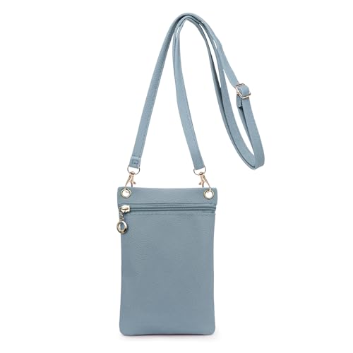 Energather Damen Handytasche zum Umhängen, PU Leder Kleine Handy Umhängetasche, Handy Schultertasche Tasche mit Abnehmbarer Schultergur für Einkaufen, Spaziergänge(blau)