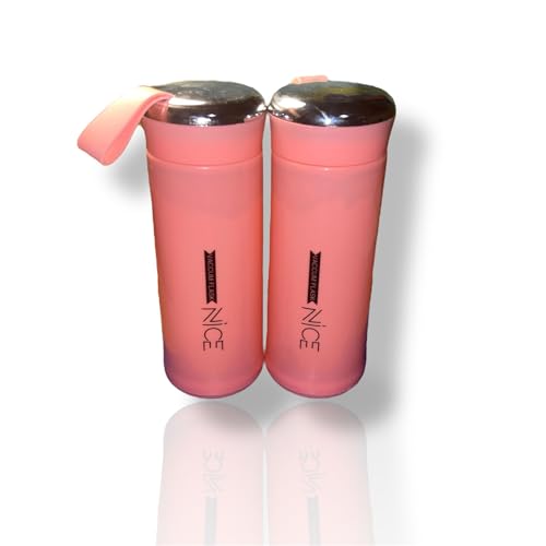 NICE Pack 2 Botellas de agua de 400ml sin BPA Botella agua Gimnasio Colegio Antideslizante con Correa de Transporte para Niños/as