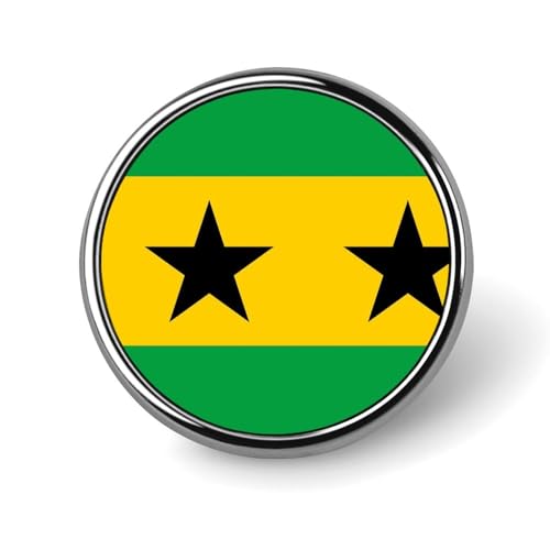 Broche ronde en métal représentant le drapeau de Sao Tomé-et-Principe - Insigne/bijou de revers - Unisexe