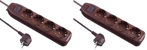 Regleta base múltiple Electraline 62062 de 4 Schuko con interruptor y cable de 1.5m marrón de madera