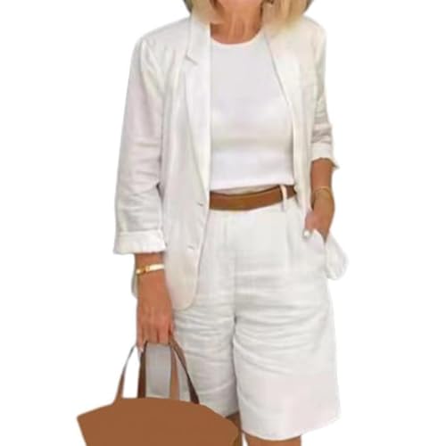 Ensemble veste courte en coton et lin premium pour un style tailleur épuré