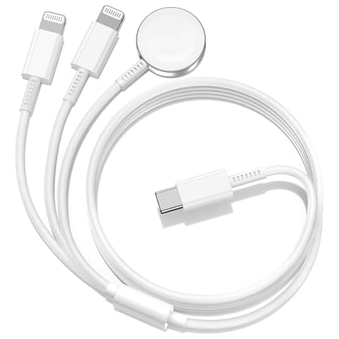 3in1 USB C Magnetic Watch Charger Cable, Magnetic iWatch Fast Charging Cable (6ft) for Apple Watch Series SE/8/7/6/5/4/3/2/1 Includes 38mm 40mm 42mm 44mm 45mm Size - White Cover
