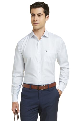 Image of Allen Solly Men's Striped Cotton Blend Formal Shirt | Classic Fit | Crisp Tailored Look | Office, Business & Workwear
