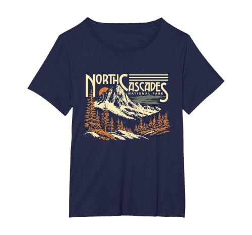 North Cascades National Park Washington T-Shirt, Women's Plus, Navy Blue, 4X