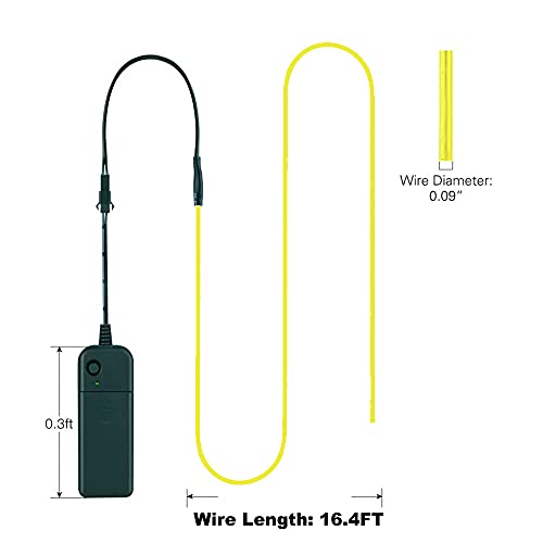 Image of MaxLax EL Wire Fluorescen Green, 16.4ft /5m Portable Battery Pack Neon Light Strip 360 Cuttable Glowing Rope Lights for Parties, Halloween, DIY Decoration