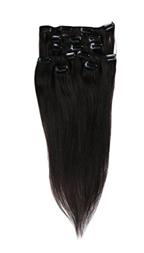 18" 7pcs 70g Clip in Remy Human Hair Straight Extensions (#1b Jet Black)