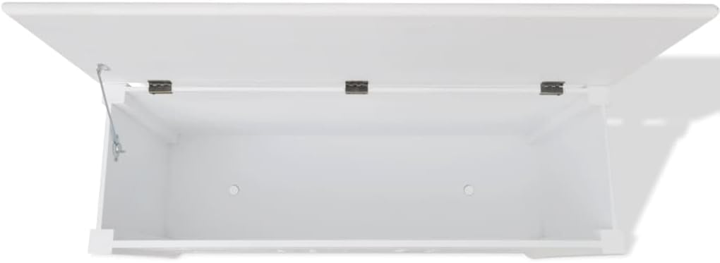 Top-down view of the open storage bench interior