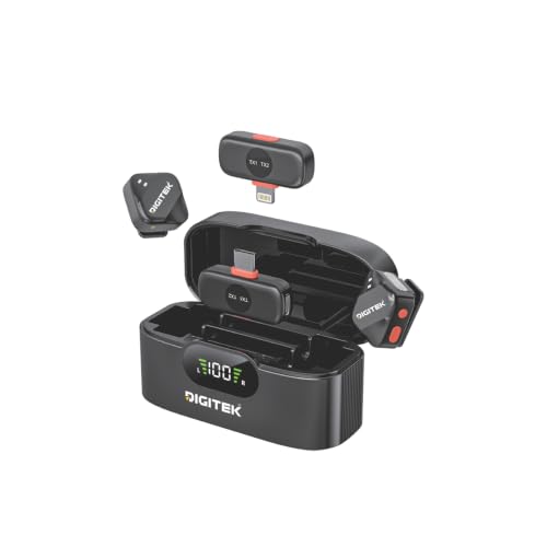 Image of Digitek DWM-125 2-in-1 Wireless Microphone with Charging Case for iPhone 15 Series & USB-C Android Devices, Dual Transmitters, 2.4GHz Wireless, Noise Reduction, 30m Range, 6H Battery Life, Plug & Play