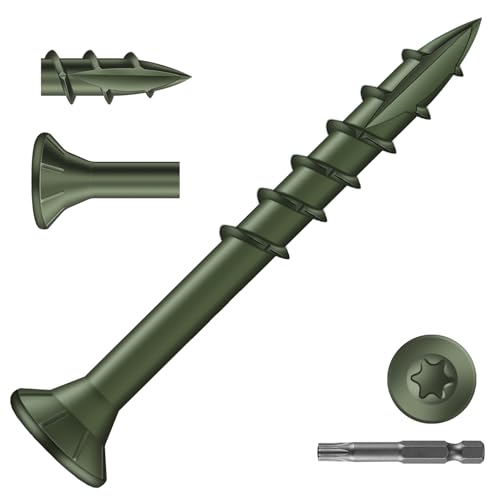 Image of #8 x 1-1 /2 inch Deck Screws (150Pcs) 1lb. Exterior Wood Screws. Carbon Steel, Green, Flat Head, Rust Resistant epoxy Coated, with T25 Star Bit