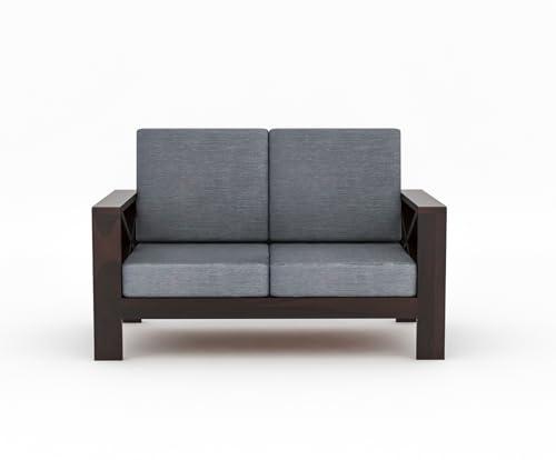 Image of Sheesham Wooden 4 Seater Sofa for Living Room | Rosewood 4 Seater Cushion Sofa X-Legs | Solid Wood Sofa Set for Lounge (2+2,Walnut Finish)