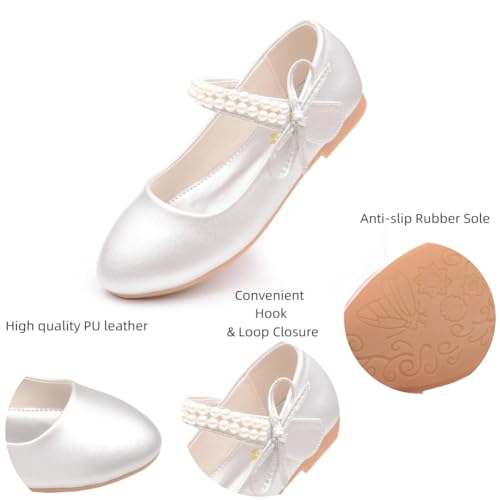 Girls School Mary Jane Ballet Flats Flower Girl Wedding Party Princess Dress Shoes with Bow and Pearls for Toddler/Little Kids2