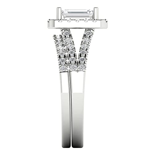 Clara Pucci 1.72 tcw Emerald Cut Mois Wedding Ring Set for Women | 14K White Gold 2-Piece Womens Anniversary Ring for her, Womens Solid Gold Stackable Eternity Band and Vintage Gold Ring3