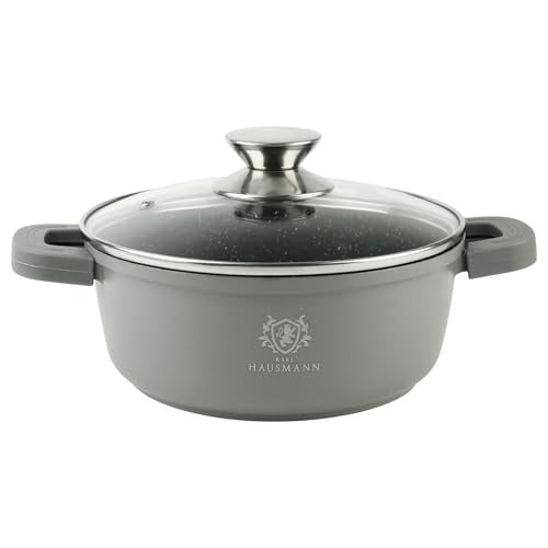 KARL HAUSMANN Topf Antihaftbeschichtet mit Deckel - 2.3 Liter - Ø 20 cm - Rund Aluguss Kochtopf beschichtet Für alle Herdarten auch Induktion - Grau Suppentopf - Non Stick Cooking Pot - Bratentopf KARL HAUSMANN Topf Antihaftbeschichtet mit Deckel - 2.3 Liter - Ø 20 cm - Rund Aluguss Kochtopf beschichtet Für alle Herdarten auch Induktion - Grau Suppentopf - Non Stick Cooking Pot - Bratentopf