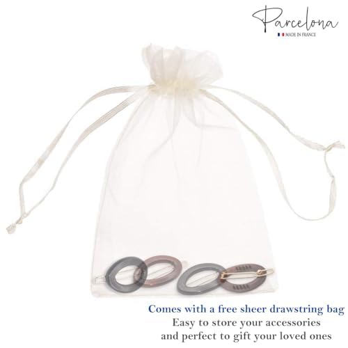 Parcelona French Eggie Oval Shell Black Mini Celluloid Acetate Side Slide Barrette Snap on Hair Clips - 4 Pieces - Image 9