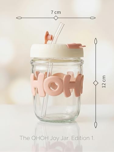 Image of Kavora Glass Water Tumbler with Straw and Lid Sealed Carry On Thick Wall Iced Coffee Cup Glass Sipper Cup for Water, Iced Tea Fruit Juice Set of 1, 400ml (Clear) (Pink)