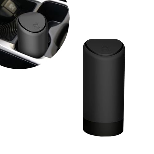 Image of UGSHY 1 PC Car Trash Can with Lid, 2.5 inch x 6.2 inch Silicone Portable Small Trash Can, Cup Type Embedded Integrated Waterproof Trash Can for Most Cars SUVs and Trucks (Black)