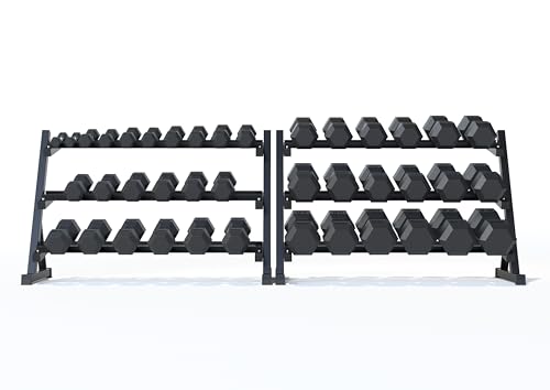 StrengthUSA Rubber Hex Dumbbell Set with Rack, 20 Pair of 5-100 lb (2100 lbs total) Weight Rack with Dumbbells, Rubber Coated Dumbbell Set with Rack Stand, Professional Set for Home Gym & Strength Training