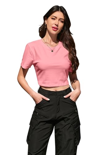 Image of Betusline Girls & Women Basic Summer Short Sleeve Slim Fit T-Shirts Soft Crewneck Crop Y2k Tee Cute Gym Fashion Clothes