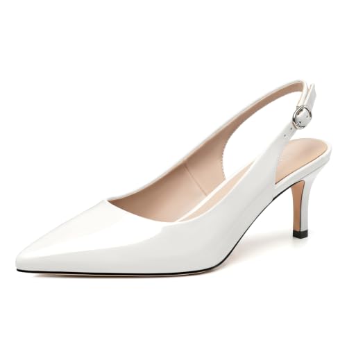 Image of NUMALEO Slingback Heels for Women Pointed Close Toe Kitten Heels Patent Pumps Dress Party Comfy Heeled Sandals Stiletto 2.5 Inch Dress Shoes