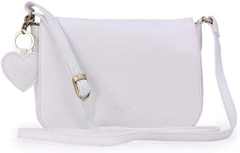 Gigi - Women's Small Leather Crossbody Bag - Flap Over Organiser Handbag - Multiple Pockets - With Heart Keyring Charm - OTHELLO 14578