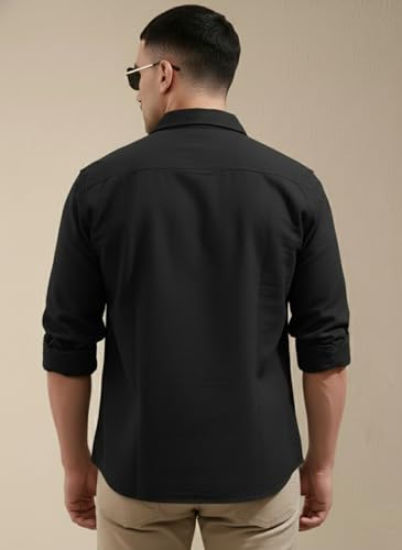 Image of SMOWKLY Men's Casual Shirt | Full Sleeve Button Down Shirt with Dual Chest Pockets | Stylish Regular Fit 100% Cotton Office, Party Shacket | Fashionable Western Outfit