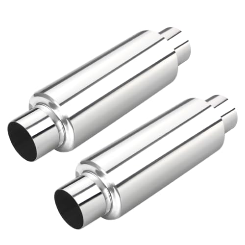 Image of LCGP 2.5 inch Inlet Universal Resonator Muffler, 2.5 inch Outlet 13.77 inch Overall Length Stainless Steel High Performance Muffler, Polished, Pass-Thru Design 2pack