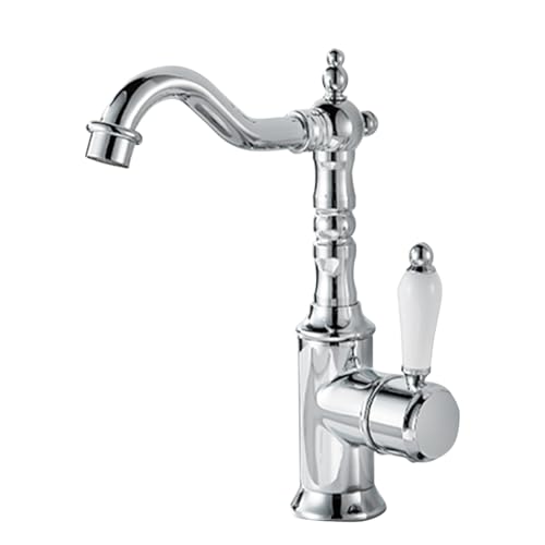 浴室シンク用水道 蛇口 1穴 シングルハンドル浴室用蛇口 RVキッチン用真鍮ミキサータップ キッチン混合水栓シングルレバー 水??(Silver)