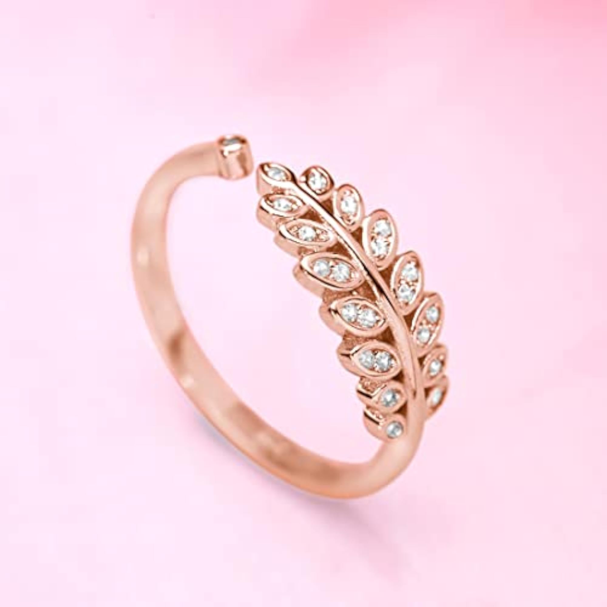 Women's 925 Pure Silver Rose Plated Leaf Ring