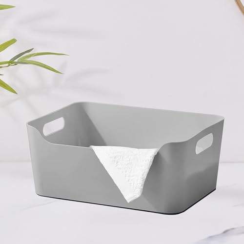 Image of KOLORR Jolly Plastic Medium Baskets with Handle for Storage Box| Multipurpose Light Weight Plastic Baskets organiser for Make-up Stationary Cosmetics Kitchen Livingroom Bathroom | Pack of 2 - Grey