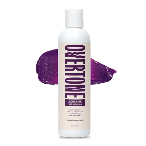 Image of Overtone Daily Color Depositing Conditioner - 8oz Temporary Coloring Conditioner with Shea Butter & Coconut Oil - Refresh Color & Prevent Fading - Vegan & Cruelty-Free, Purple for Brown is Royal Plum