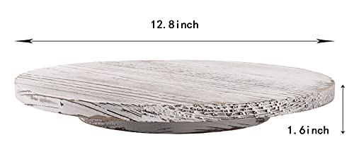 Topzea 13 Inch Wood Lazy Susan Turntable, Rotating Vintage Rustic Kitchen Turntable Tray For Pantry Cabinet Table Counter Top, White #TOP1