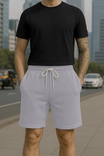 Image of Vogaan Men's Casual Slim Fit Shorts | Stylish Above Knee Shorts with Elastic Waist & Side Pockets Summer Wear for Gym Lounge Travel & Outdoor