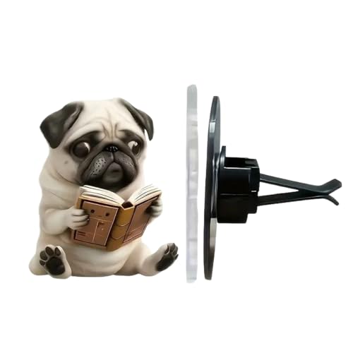 Ambientador De Ventilación Para Coche - Clip Difusor de Fragancia Pug para Ventilación de Coche - Accesorios Decorativos Eliminador de Olores Larga Duración para Automóvil Furgoneta