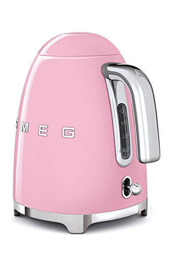 Smeg, Bouilloire Électrique KLF03PKEU 1,7 L, Filtre Anticalcaire Lavable, Arrêt Automatique de Sécurité, Indicateur de Niveau d'Eau, Base Antidérapante, Range Cordon, Puissance 2400W, Rose