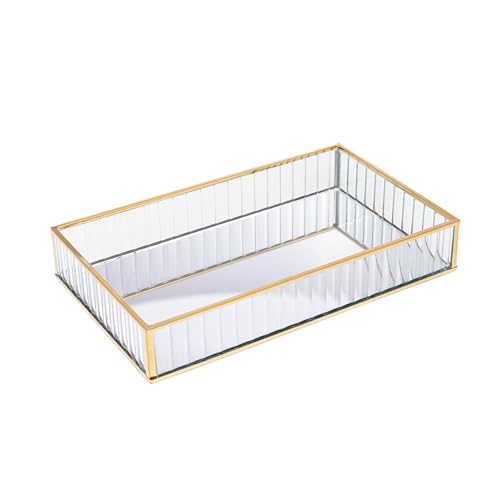 LYOR - Bandeja de Metal com Espelho Dourada 20Cm x 30Cm x 4Cm