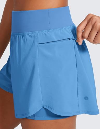 Image of CRZ YOGA 2 in 1 Double Layer Running Shorts 3 inch | High Waisted, Quick Dry, Lightweight, Zip Pockets, for Women