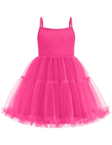Arshiner Girls Tulle Dress – Hot Pink Summer Spaghetti Strap Mini Princess Sundress, Size 7-8