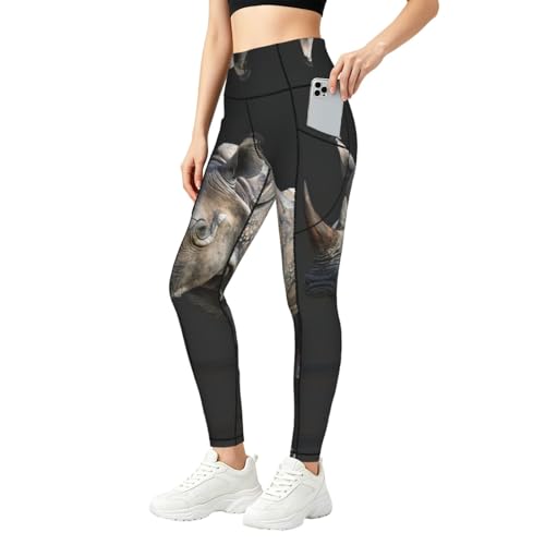 Leggings de rinoceronte para mujer con bolsillos y conjunto de gimnasio