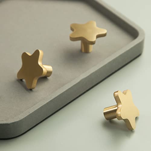 Image of Brass Cabinet Knob Gold Knobs, Copper Drawer Knobs Star Antique for Kitchen Bathroom Cabinet Door Drawer, 2 Pack