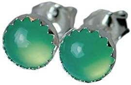 Chrysoprase Studs in Silver 6mm Green Gemstone Post Earrings