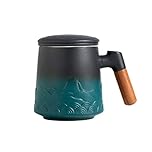 ZENS Tea Mug with Infuser and Lid, 500ML Embossed Ceramic Cup with Strainers for Loose Leaf Tea Diffusers, Wood Handle Infuer Mug for Brewing Accessories for Women Tea Lovers Gifts