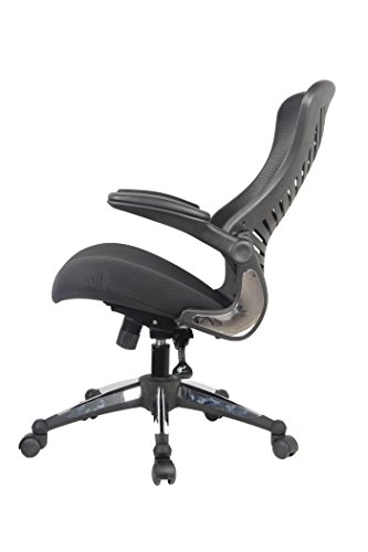 Office Factor Executive Ergonomic Office Chair Back Mesh On Seat And Back Flip-Up Arms Molded Seat With A 55Kg Foam Density Double Handle Mechanism (Black Mesh Fabric Seat) #TOP1
