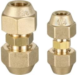 2 Pieces Copper Pipe Extension Joint Connectors, Brass Copper Tube Joint, Air Conditioning Pipe Coupling Adapters with Flare Nuts (3/8 and 1/4-Inch)