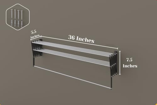 Image of RIOMAX Heavy Duty Rust-Free Stainless Steel Foldable Wall Mounted /Mounting Clothes Drying Stand /Cloth Dryer Racks for Bathroom /Balcony /Indoor /Outdoor (3 Ft - 9 Rod - Black & Silver)