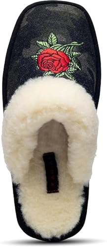 Image of ARIAT Women's Jackie Square Toe Warm Soft Genuine Suede Leather Indoor Outdoor Slippers with Plush Collar