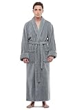 ESKYMODE Mens Soft Cotton Bathrobe, Ankle Length Long Men's Thick Towel Bath Robe Gray XXL