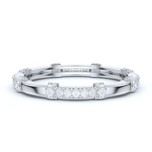 14k White Gold Petite Wave Shape Simulated Diamond or Genuine Moissanite Wedding Band Eternity Ring2