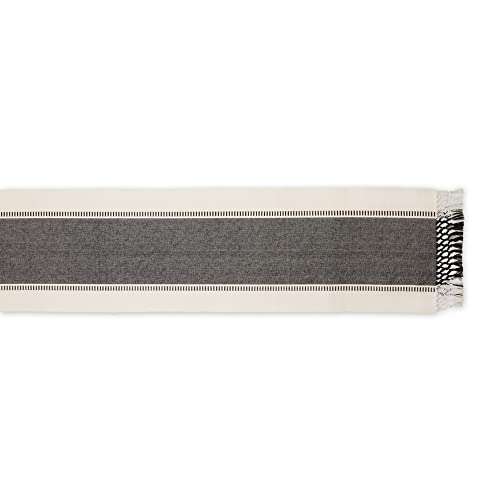 DII Dobby Stripe Woven Table Runner, 13x108 (13x113.5, Fringe Included), Black by DII - Image 2