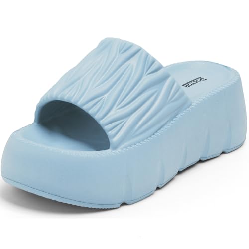 Image of DOCTOR HEALTH SUPER SOFT Women Puffy Strap Platform Slides | Soft Cushioned Fashion Slippers | Lightweight Anti-Slip Casual Slip-On Sandals for Indoor Outdoor Everyday Wear